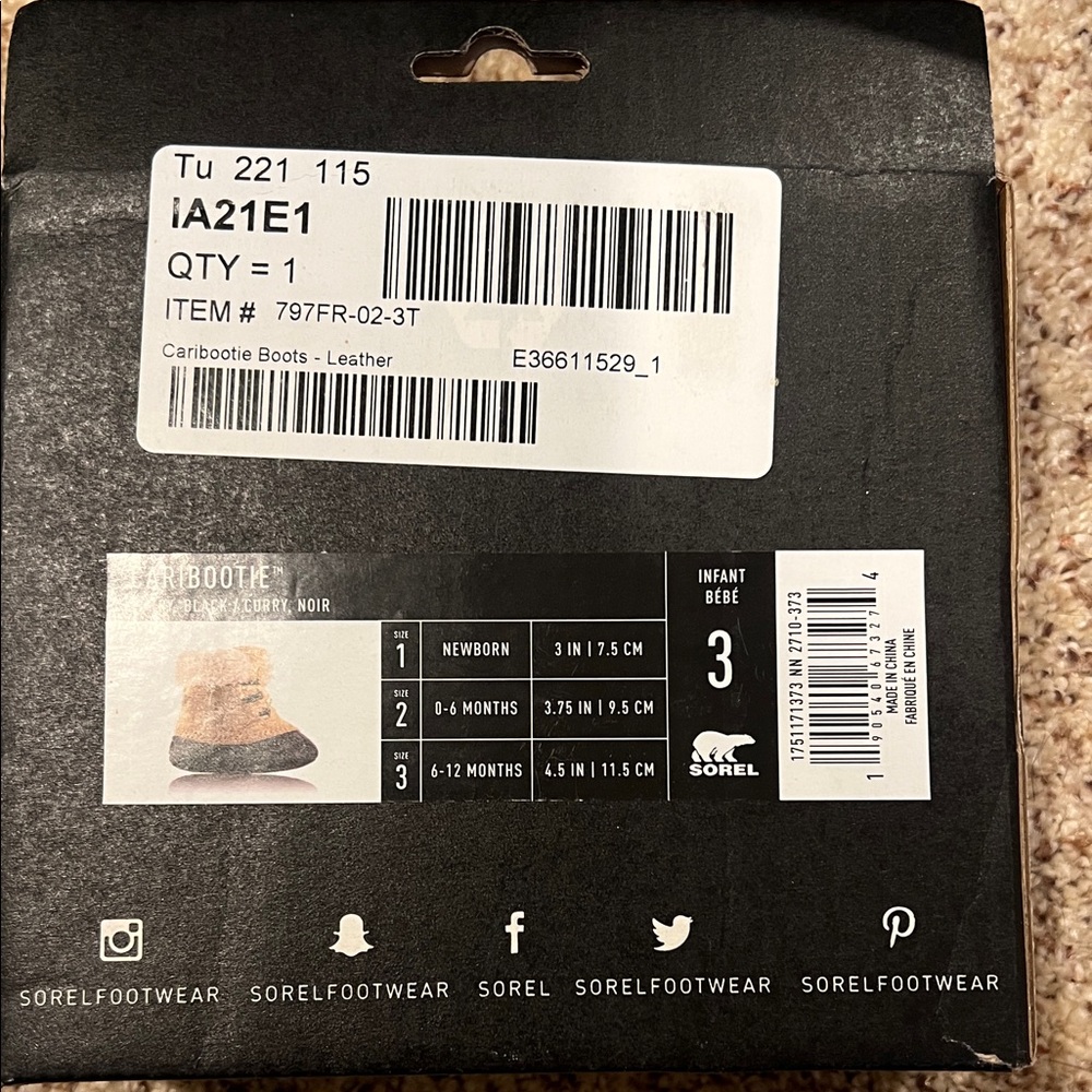 Sorel Caribootie Infant Boots - Tan and Black